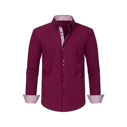 Cross-Border Four-Way Stretch Men's Shirt Polka Dot Color Matching Design Double-Breasted Shirt Men's Amazon Hot Style