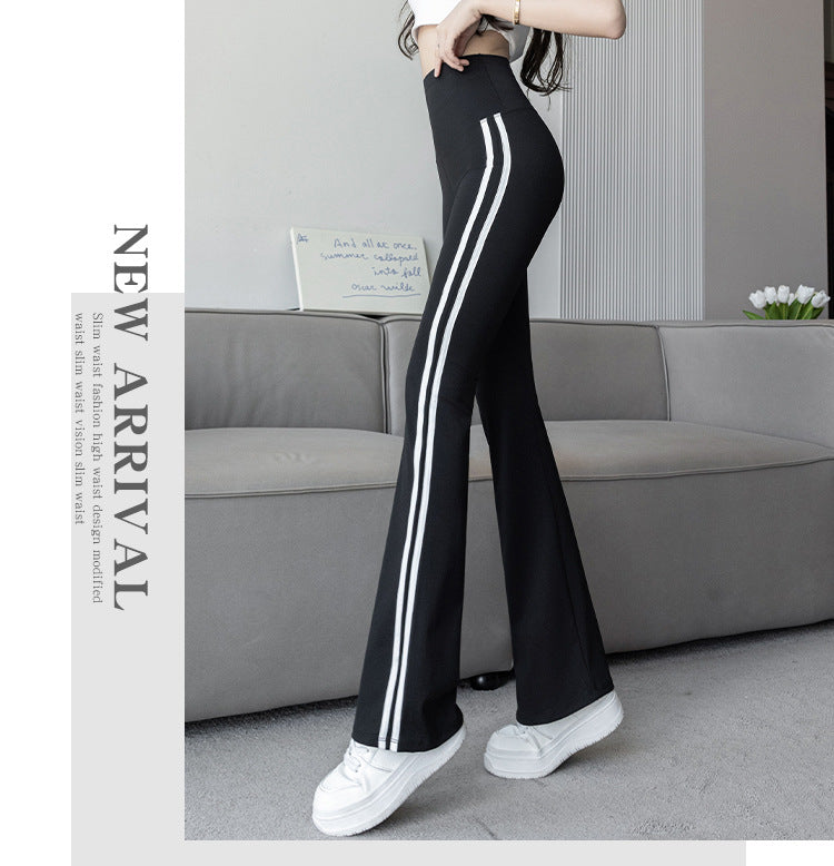 Plus Size Shark Bell Bottoms Spring Pants Women's Outer Wear Boot-Cut Pants Shark Pants High Waist Slim Side White Striped Women's Pants