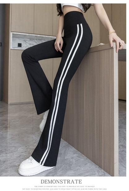 Plus Size Shark Bell Bottoms Spring Pants Women's Outer Wear Boot-Cut Pants Shark Pants High Waist Slim Side White Striped Women's Pants