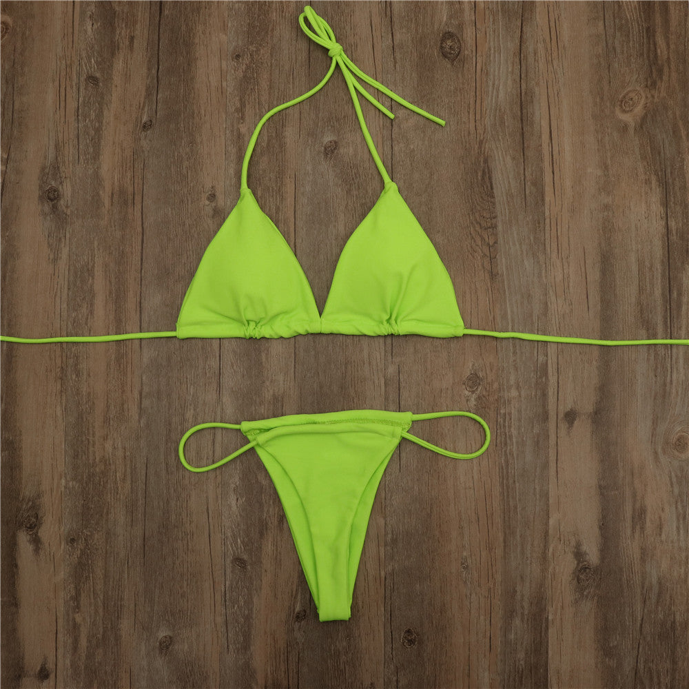 Women’s Solid Color Bikini Set – European & American Style Two-Piece Swimsuit with Stylish Split Design