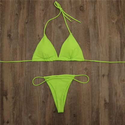 Women’s Solid Color Bikini Set – European & American Style Two-Piece Swimsuit with Stylish Split Design