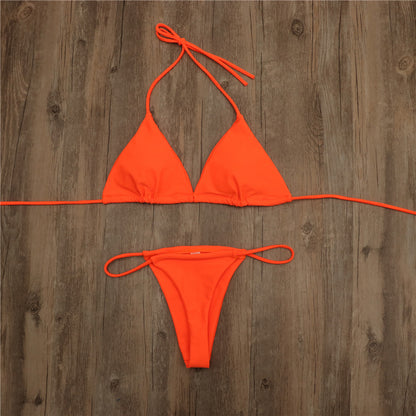 Women’s Solid Color Bikini Set – European & American Style Two-Piece Swimsuit with Stylish Split Design