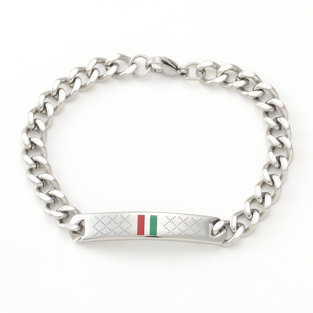 Cross-border stainless steel men's bracelet with red and green tape ring steel gold and black three color jewelry in stock wholesale