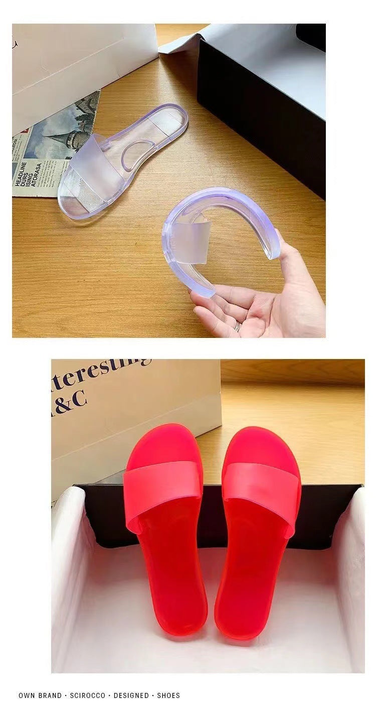 Summer New Crystal Slippers for Women, Large Size, Fashionable Jelly Outer Wear, Casual Home Couple, Deodorant Flip Flops, Cross-Border