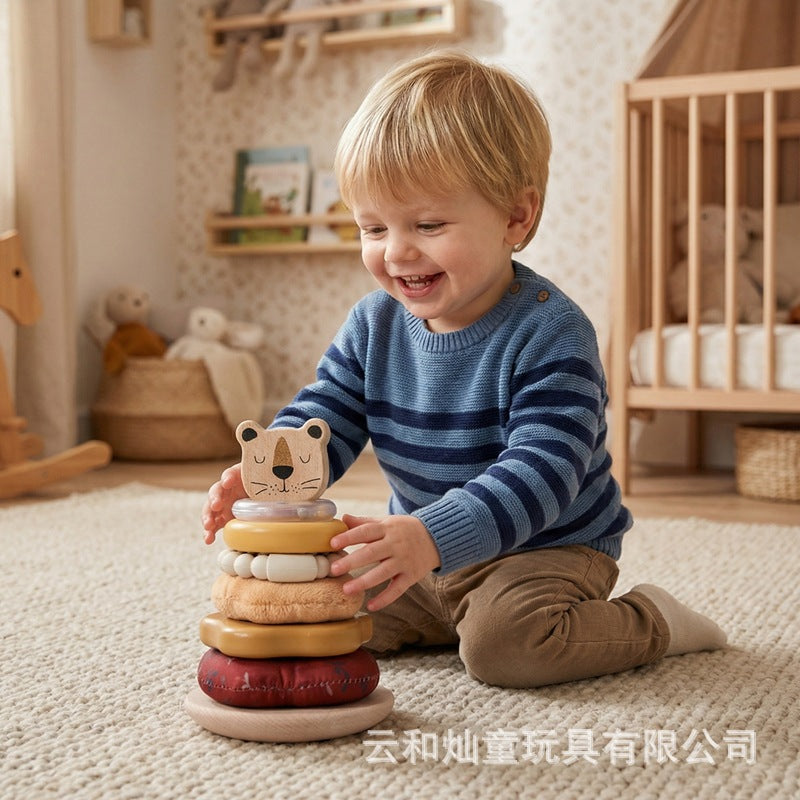 Amazon Baby Early Education Educational Lion Set Pillar Toy Wooden Toddler's Hands-on Brain Stacking Shape Building Blocks