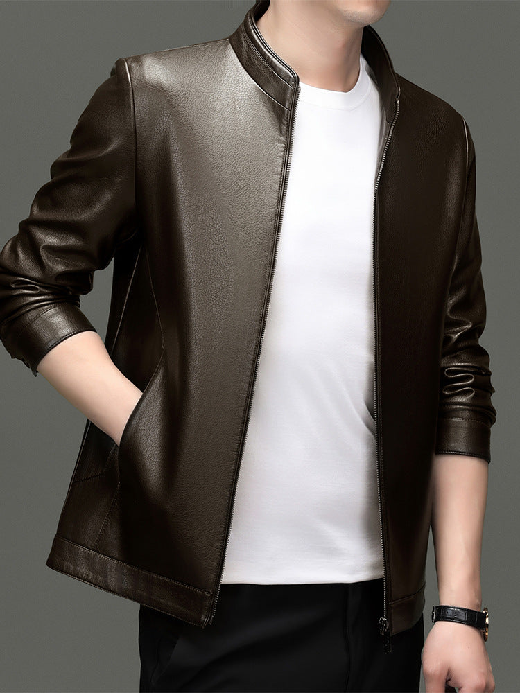 Innoobani | Popular Men's Stand Collar Ecological Leather Jacket High Quality Leather Jacket Men's Jacket | Thin and Thick Optional 2336