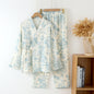 New Chinoiserie Pure Cotton Double-Layer Cotton Gauze Women's Pajamas Spring, Autumn and Summer Thin Long-Sleeved Lace-Up Home Clothes Set