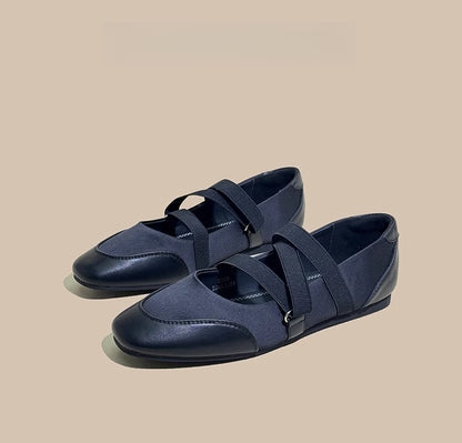 Spring and Autumn Shallow Square-Toe Flat Shoes for Women, 2026 New Model Mary Jane Ballet Shoes with Elastic Band, Silver Soft-Soled Single Shoes