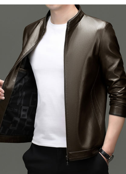 Innoobani | Popular Men's Stand Collar Ecological Leather Jacket High Quality Leather Jacket Men's Jacket | Thin and Thick Optional 2336