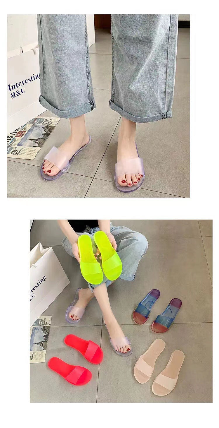 Summer New Crystal Slippers for Women, Large Size, Fashionable Jelly Outer Wear, Casual Home Couple, Deodorant Flip Flops, Cross-Border