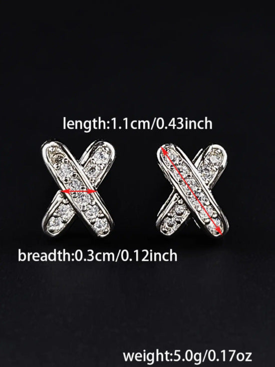Amazon Minimalist Cool Style Zircon X-shaped Earrings for Women Simple Small Letter All-match Student Earrings e7501