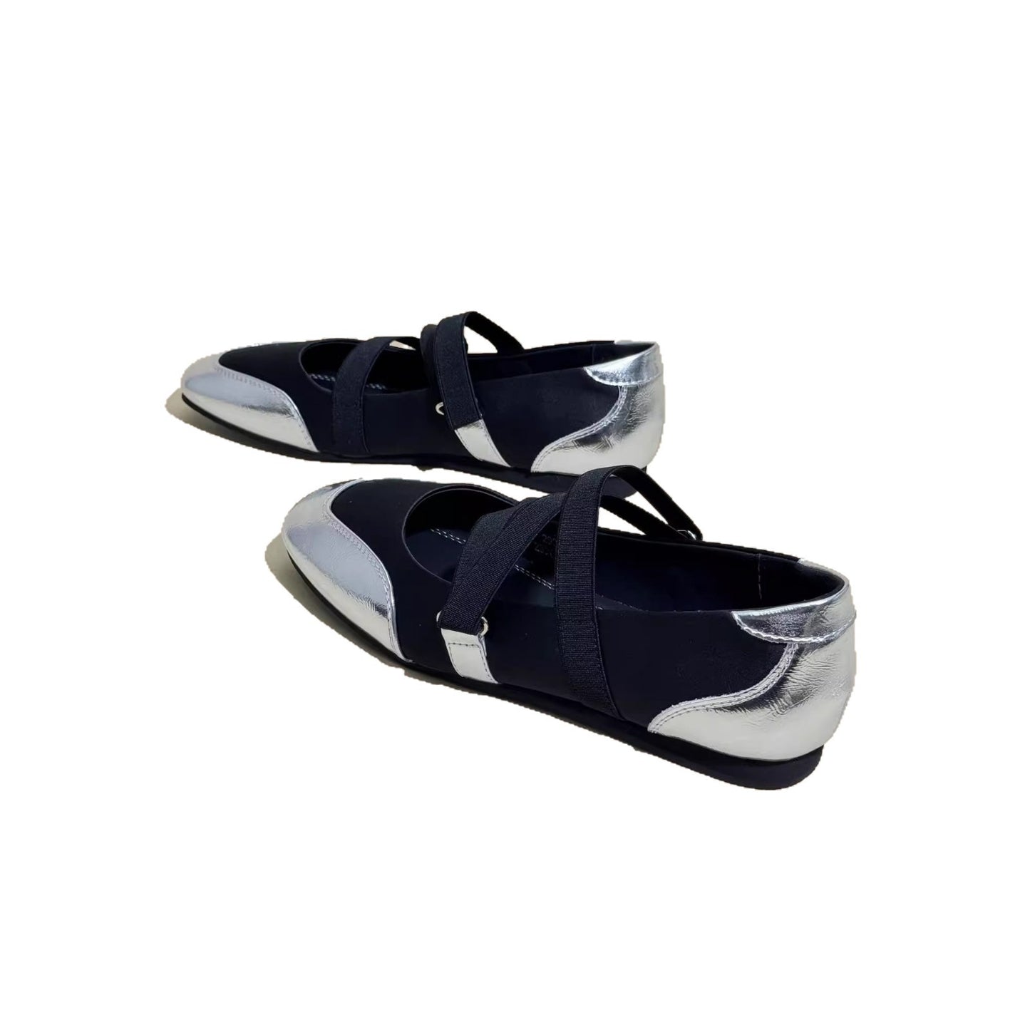 Spring and Autumn Shallow Square-Toe Flat Shoes for Women, 2026 New Model Mary Jane Ballet Shoes with Elastic Band, Silver Soft-Soled Single Shoes