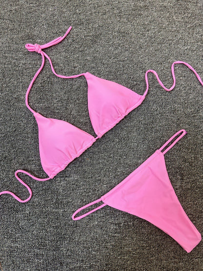 Women’s Solid Color Bikini Set – European & American Style Two-Piece Swimsuit with Stylish Split Design