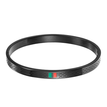 Cross-border stainless steel men's bracelet with red and green tape ring steel gold and black three color jewelry in stock wholesale