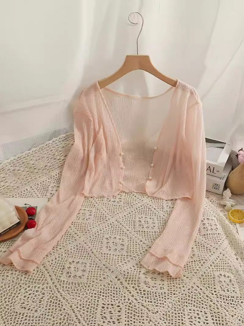 Mint Mambo Sunscreen Cardigan Women's Thin Small Shawl Summer Sling Skirt Outer Blouse Tulle Top