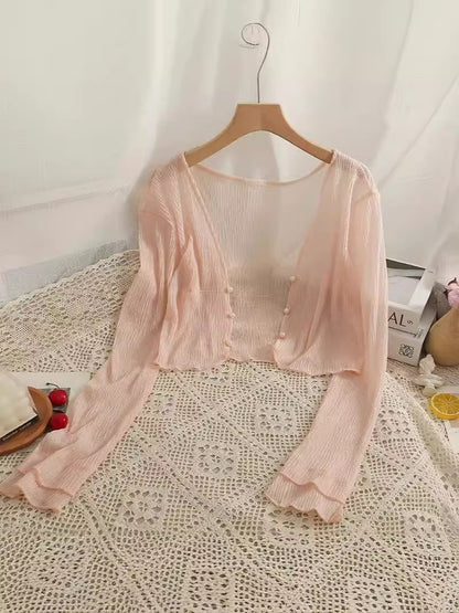 Mint Mambo Sunscreen Cardigan Women's Thin Small Shawl Summer Sling Skirt Outer Blouse Tulle Top