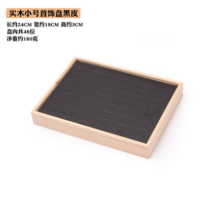 Simple solid wood small size hundred ring plate ring pair ring diamond ring silver ring ear studs storage display tray 48-bit plate