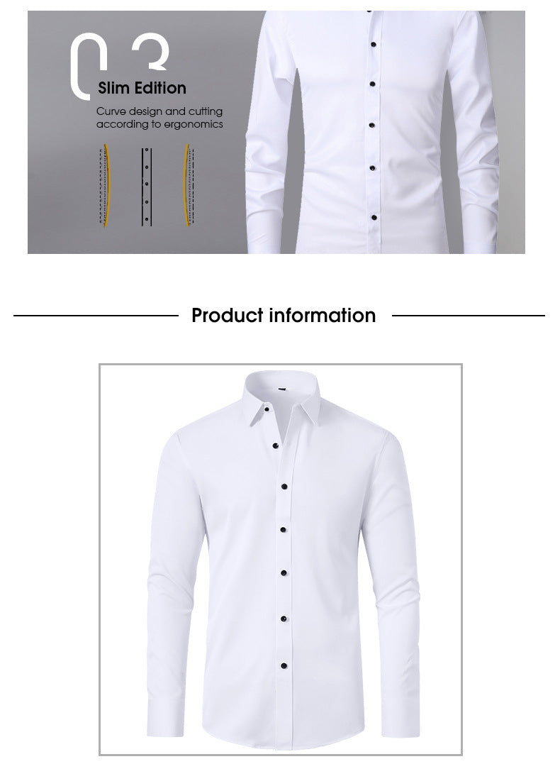 Cross-Border Four-Way Stretch Shirt Men's Shirt Wrinkle-Free and Anti-Wrinkle Amazon Export Thin Cardigan Long-Sleeved Shirt for Men