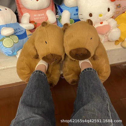 Cartoon Warm Teddy Bear Slippers Cute Little Bear Cotton Shoes Oversized Bear Indoor Home Shoes Winter Plush Wool Warm