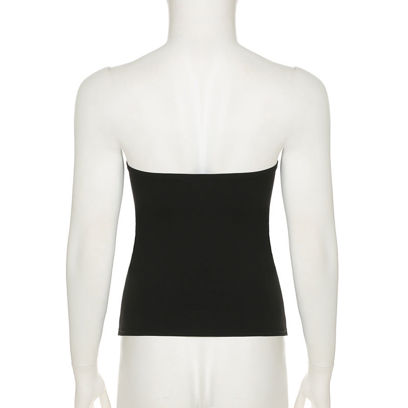 Women’s Y2K Wings Print Tube Top – Dark Retro Contrast Color Slim-Fit Fashion Crop Top