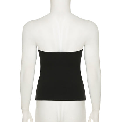 Women’s Y2K Wings Print Tube Top – Dark Retro Contrast Color Slim-Fit Fashion Crop Top