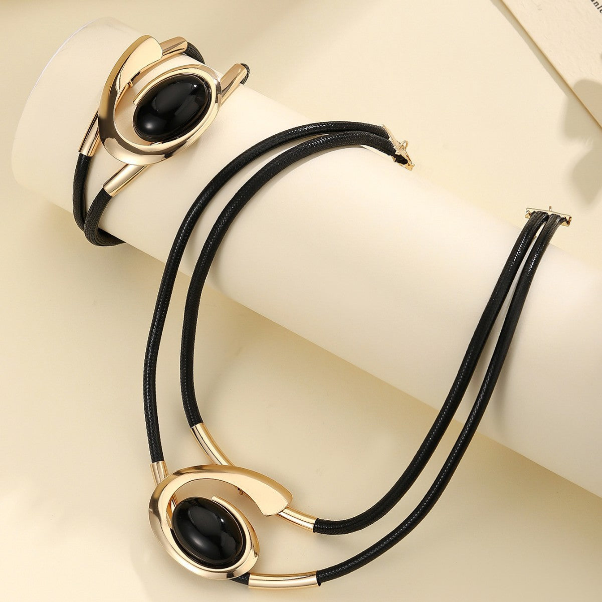 Bohemian Style Necklace Bracelet Set Black Acrylic Snail Set Combination Ladies Necklace Bracelet