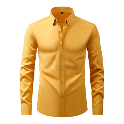 Cross-Border Four-Way Stretch Shirt Men's Shirt Wrinkle-Free and Anti-Wrinkle Amazon Export Thin Cardigan Long-Sleeved Shirt for Men