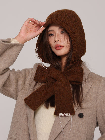 Autumn and winter new high-grade balaclava cap women's outer tie thick knitted warm earmuffs wool hat