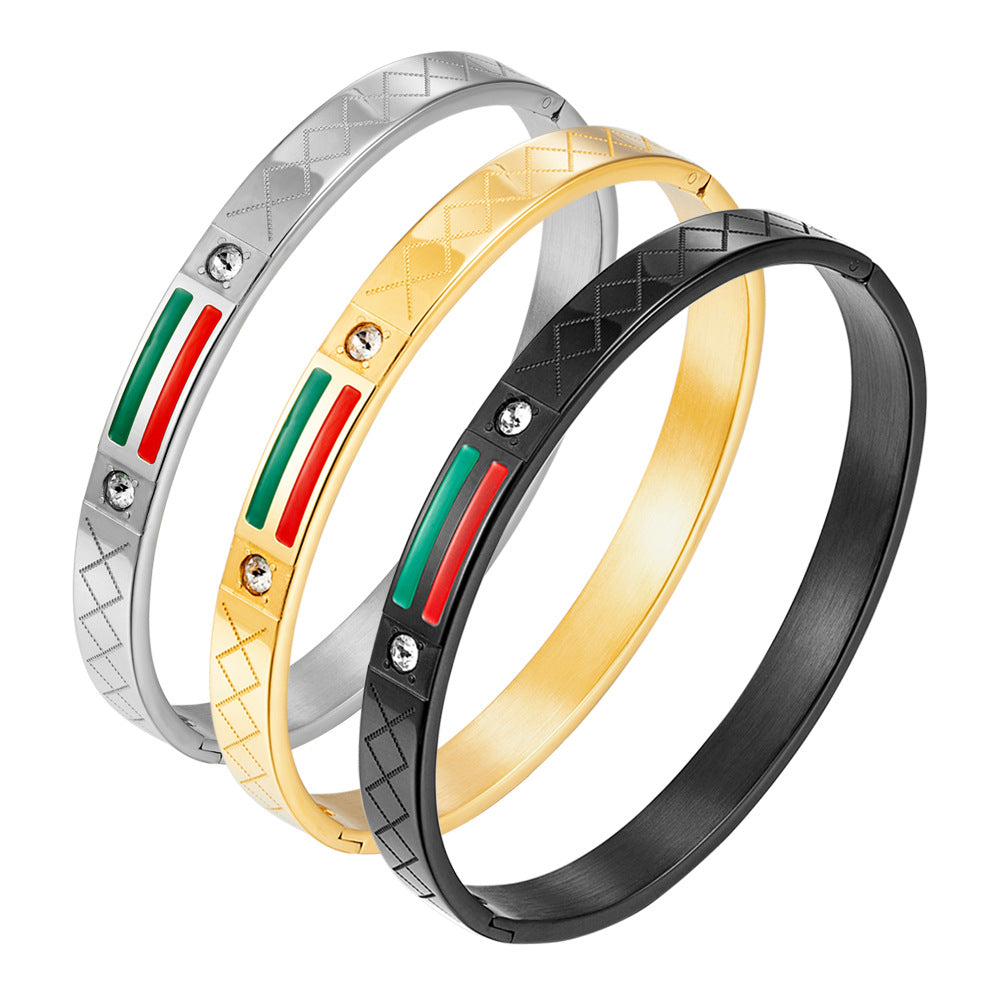 Cross-border stainless steel men's bracelet with red and green tape ring steel gold and black three color jewelry in stock wholesale