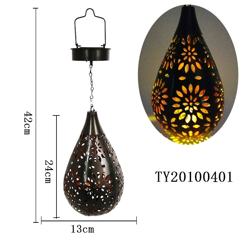Cross-Border Iron Solar Light Pendant Drop-Shaped Garden Light Outdoor Light Garden Decorative Light Led Manufacturer Supply