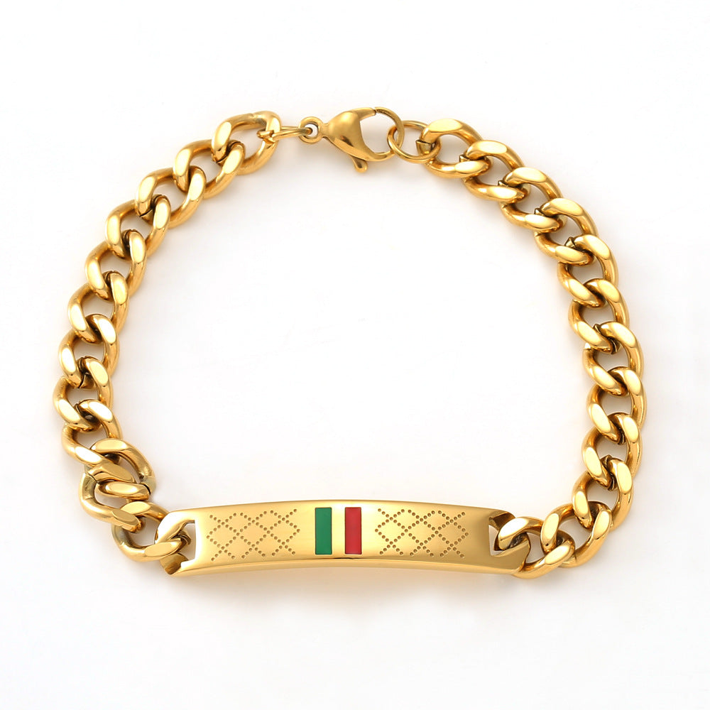 Cross-border stainless steel men's bracelet with red and green tape ring steel gold and black three color jewelry in stock wholesale