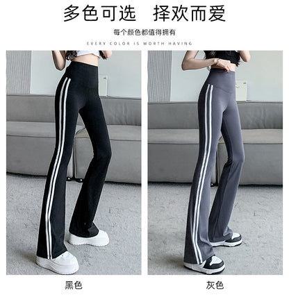 Plus Size Shark Bell Bottoms Spring Pants Women's Outer Wear Boot-Cut Pants Shark Pants High Waist Slim Side White Striped Women's Pants