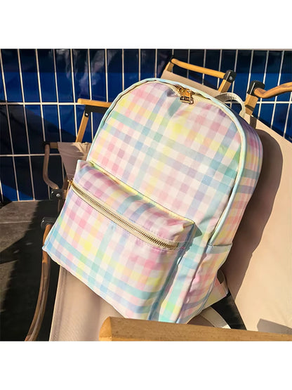 Cross-border Backpack Nylon Waterproof Rainbow Plaid Backpack Advanced Sense Niche Design Large Capacity Portable Backpack