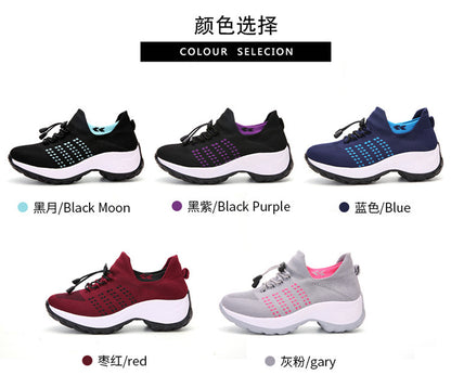 2025 Cross-Border New Large-Size Fly-Knit Mesh Shoes Trendy Mom Shoes Fashionable Sock Shoes Breathable Sports Women's Shoes