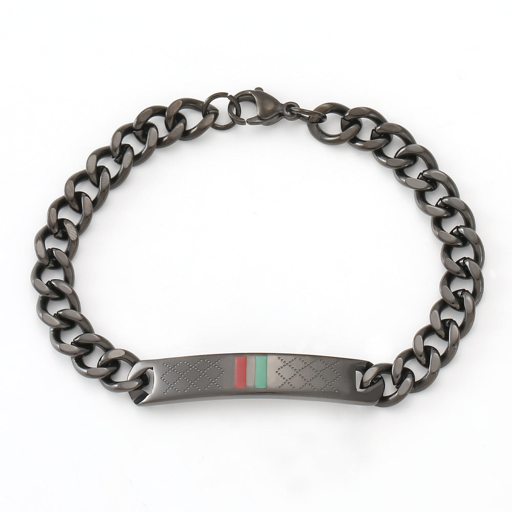 Cross-border stainless steel men's bracelet with red and green tape ring steel gold and black three color jewelry in stock wholesale
