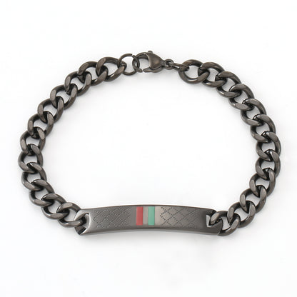 Cross-border stainless steel men's bracelet with red and green tape ring steel gold and black three color jewelry in stock wholesale