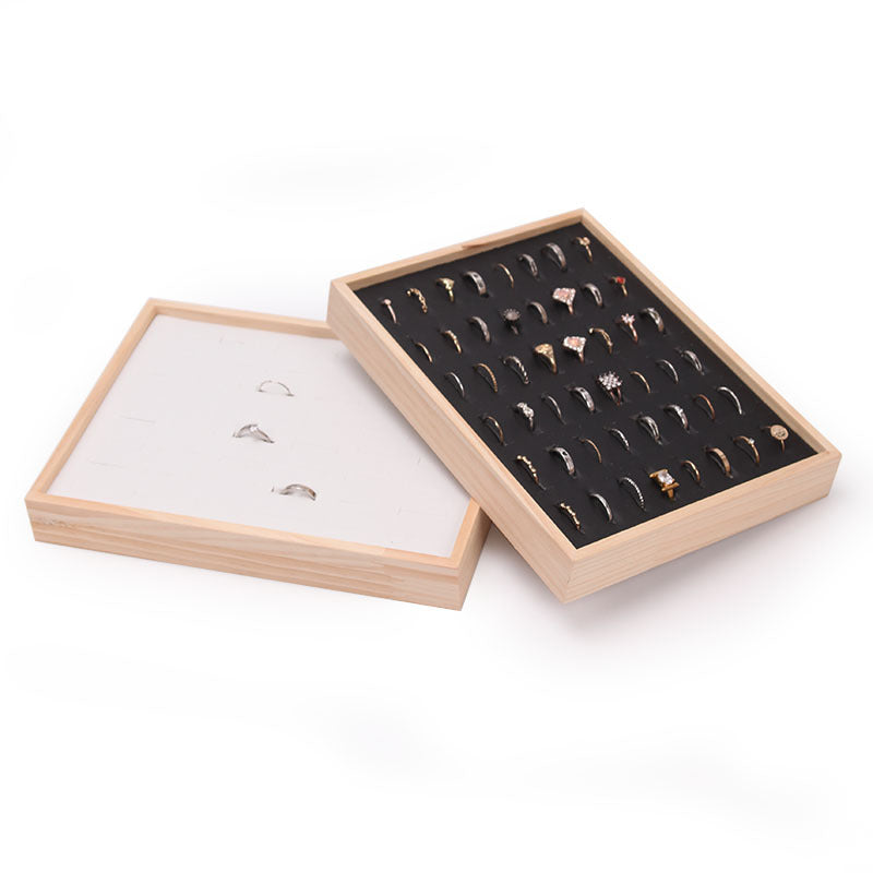 Simple solid wood small size hundred ring plate ring pair ring diamond ring silver ring ear studs storage display tray 48-bit plate