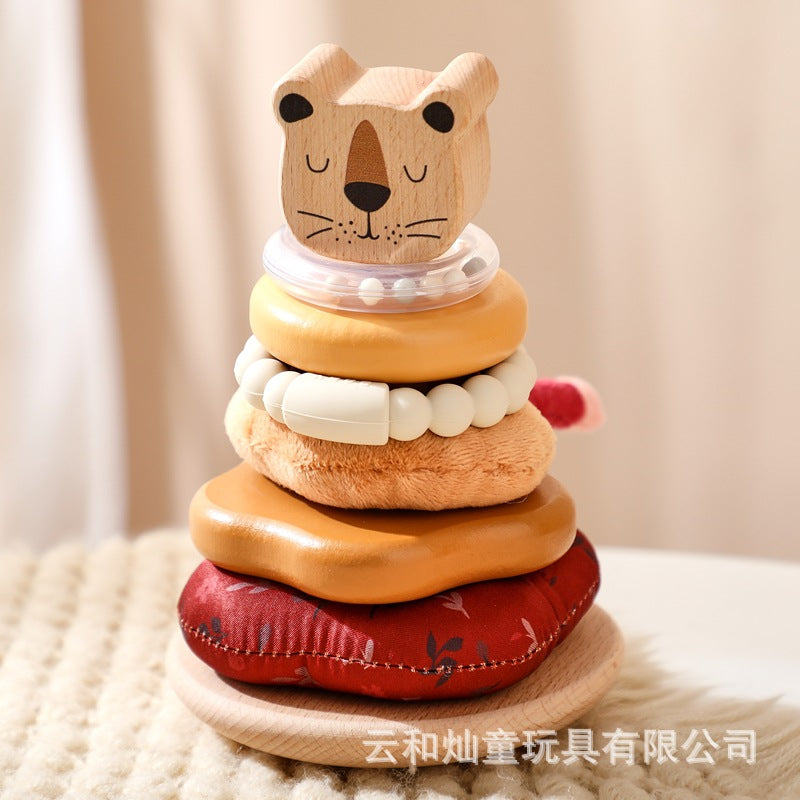 Amazon Baby Early Education Educational Lion Set Pillar Toy Wooden Toddler's Hands-on Brain Stacking Shape Building Blocks