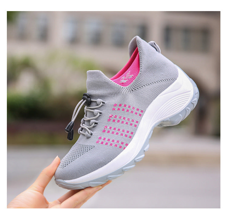 2025 Cross-Border New Large-Size Fly-Knit Mesh Shoes Trendy Mom Shoes Fashionable Sock Shoes Breathable Sports Women's Shoes