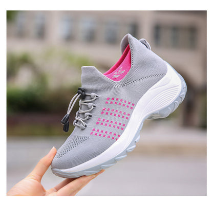 2025 Cross-Border New Large-Size Fly-Knit Mesh Shoes Trendy Mom Shoes Fashionable Sock Shoes Breathable Sports Women's Shoes