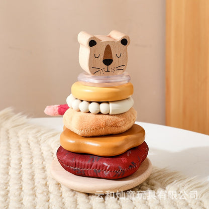 Amazon Baby Early Education Educational Lion Set Pillar Toy Wooden Toddler's Hands-on Brain Stacking Shape Building Blocks