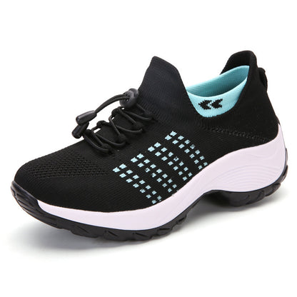 2025 Cross-Border New Large-Size Fly-Knit Mesh Shoes Trendy Mom Shoes Fashionable Sock Shoes Breathable Sports Women's Shoes