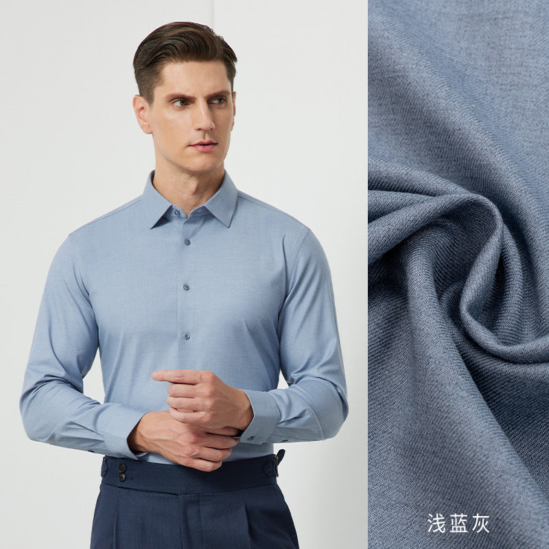 Men's Long-Sleeved Shirt Made of Sheep Wool, Machine Washable, Autumn and Winter 2025, Modal Thickened, Business High-End Casual Shirt
