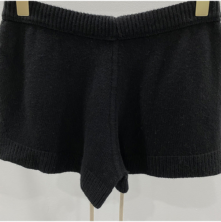 Men’s Dark Style Wool Knit Shorts – Black & Gray Casual Fashion Shorts, Comfortable Stylish Everyday Wear