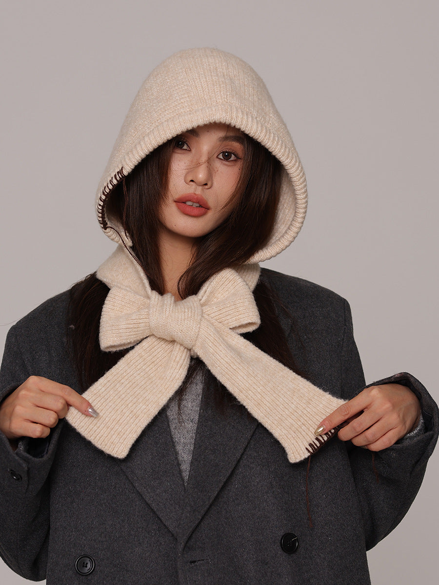 Autumn and winter new high-grade balaclava cap women's outer tie thick knitted warm earmuffs wool hat