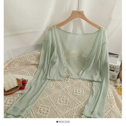Mint Mambo Sunscreen Cardigan Women's Thin Small Shawl Summer Sling Skirt Outer Blouse Tulle Top