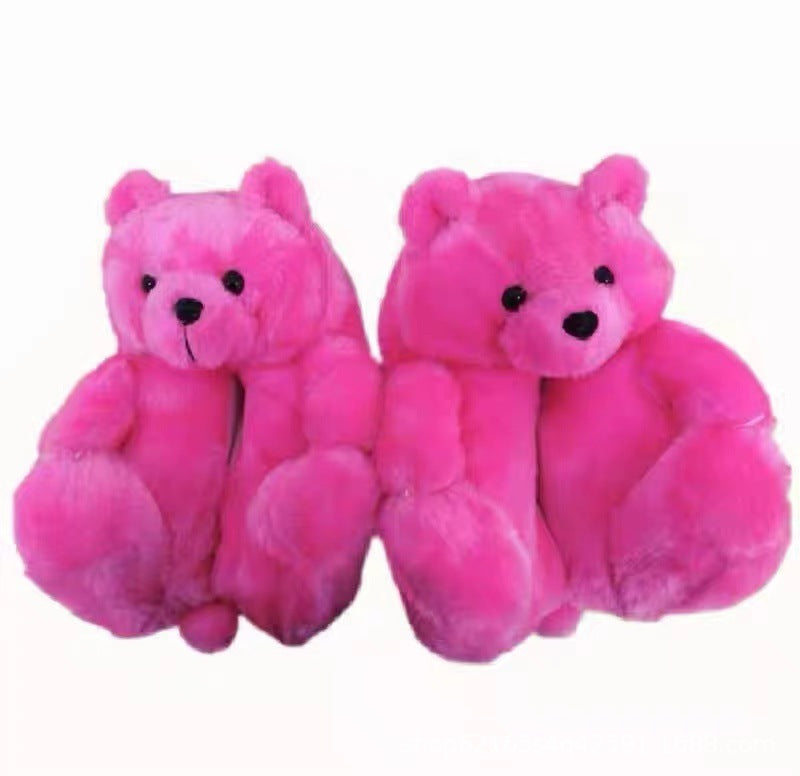 Cartoon Warm Teddy Bear Slippers Cute Little Bear Cotton Shoes Oversized Bear Indoor Home Shoes Winter Plush Wool Warm