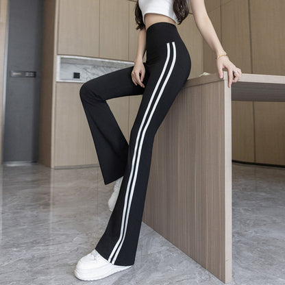 Plus Size Shark Bell Bottoms Spring Pants Women's Outer Wear Boot-Cut Pants Shark Pants High Waist Slim Side White Striped Women's Pants