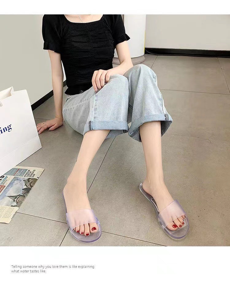 Summer New Crystal Slippers for Women, Large Size, Fashionable Jelly Outer Wear, Casual Home Couple, Deodorant Flip Flops, Cross-Border