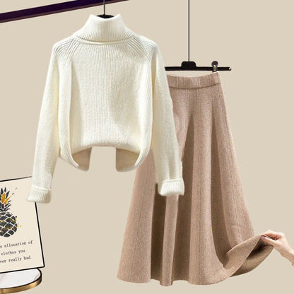 Autumn and Winter Women's Suit 2025 New Design High-Neck Knitted Sweater and Slimming Skirt Two-Piece Set